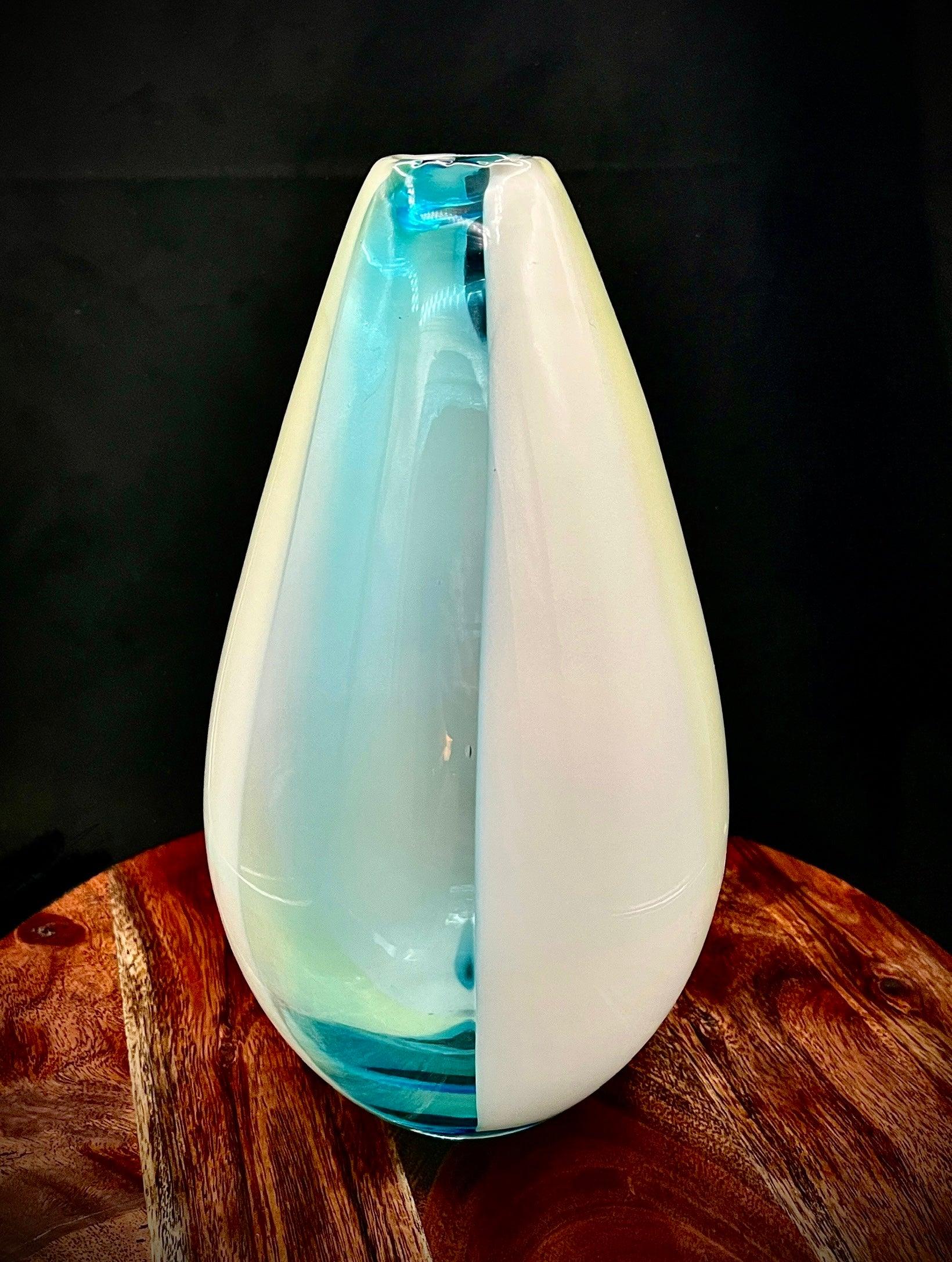 Carlo Moretti Italian Blue and Cream Striped Carousel Vase - That’s My JAmm