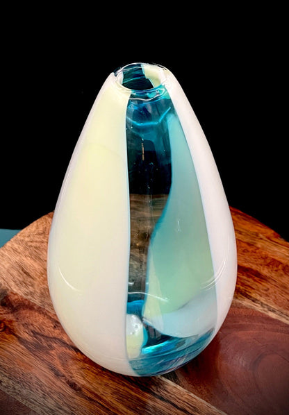 Carlo Moretti Italian Blue and Cream Striped Carousel Vase - That’s My JAmm