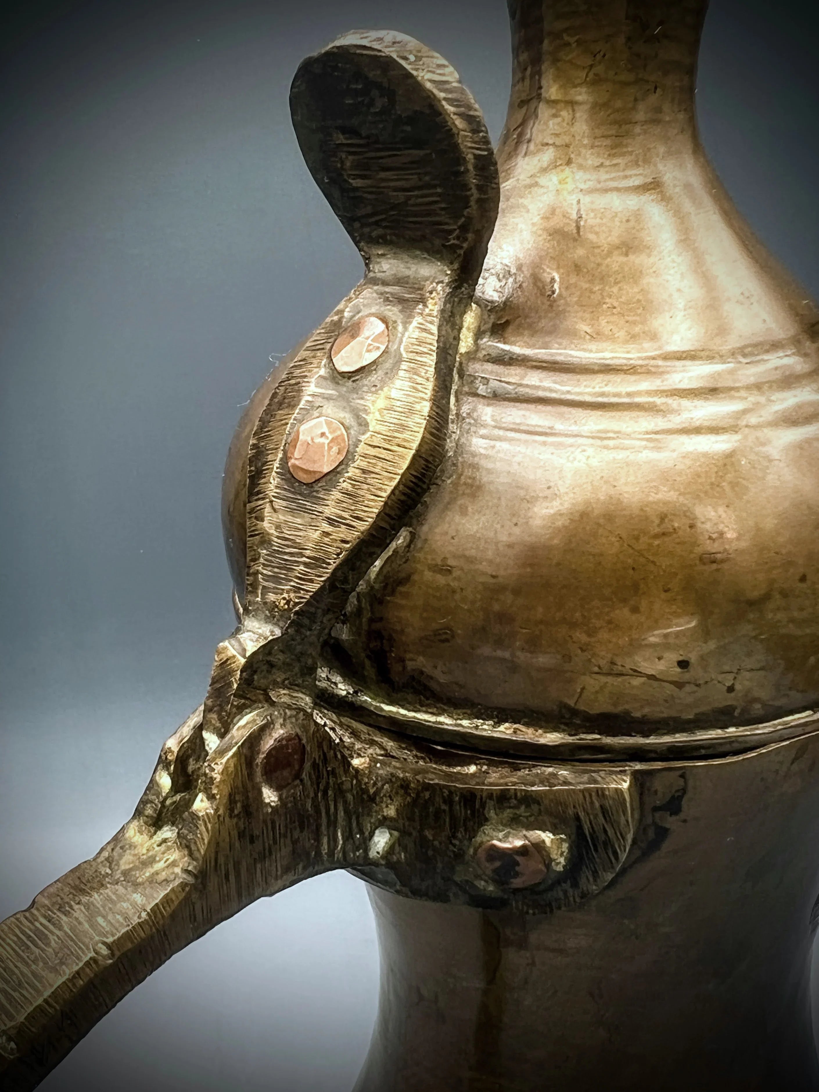 Authentic Antique 19th C. Hand-Hammered Solid Brass Arabian Dallah w/ Maker's Mark