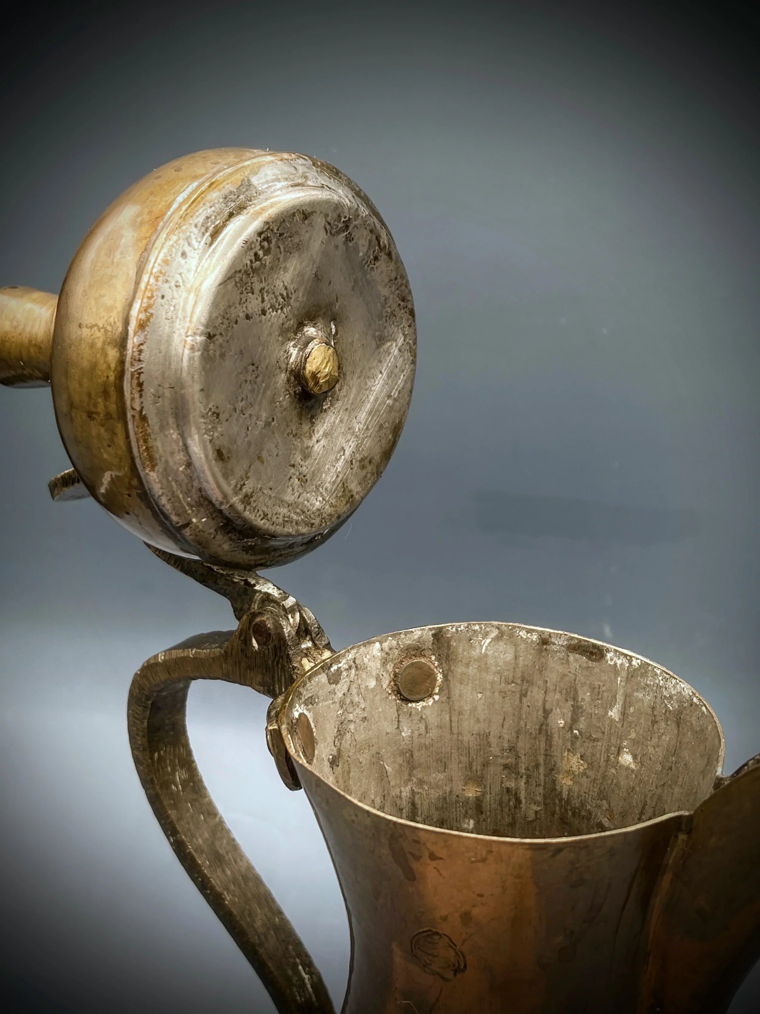 Authentic Antique 19th C. Hand-Hammered Solid Brass Arabian Dallah w/ Maker's Mark