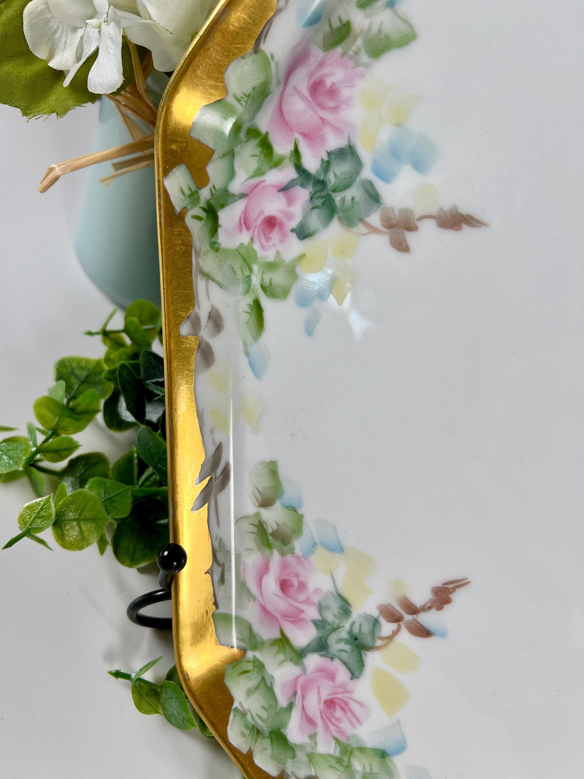 Limoges Bernardaud "B & Co" Stamped Floral Dresser Tray with Gold Trim - That’s My JAmm