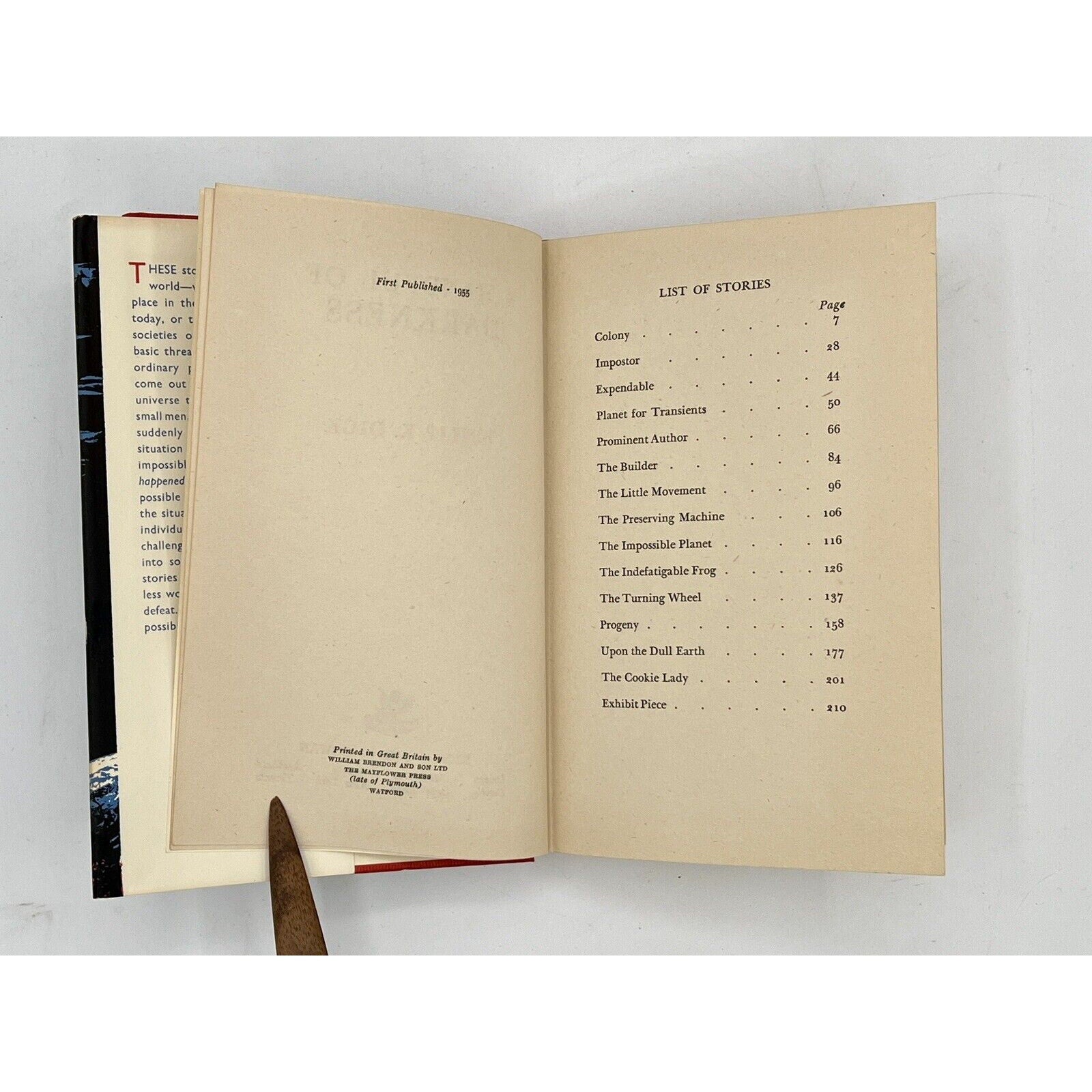 Open book with a list of stories on a white background