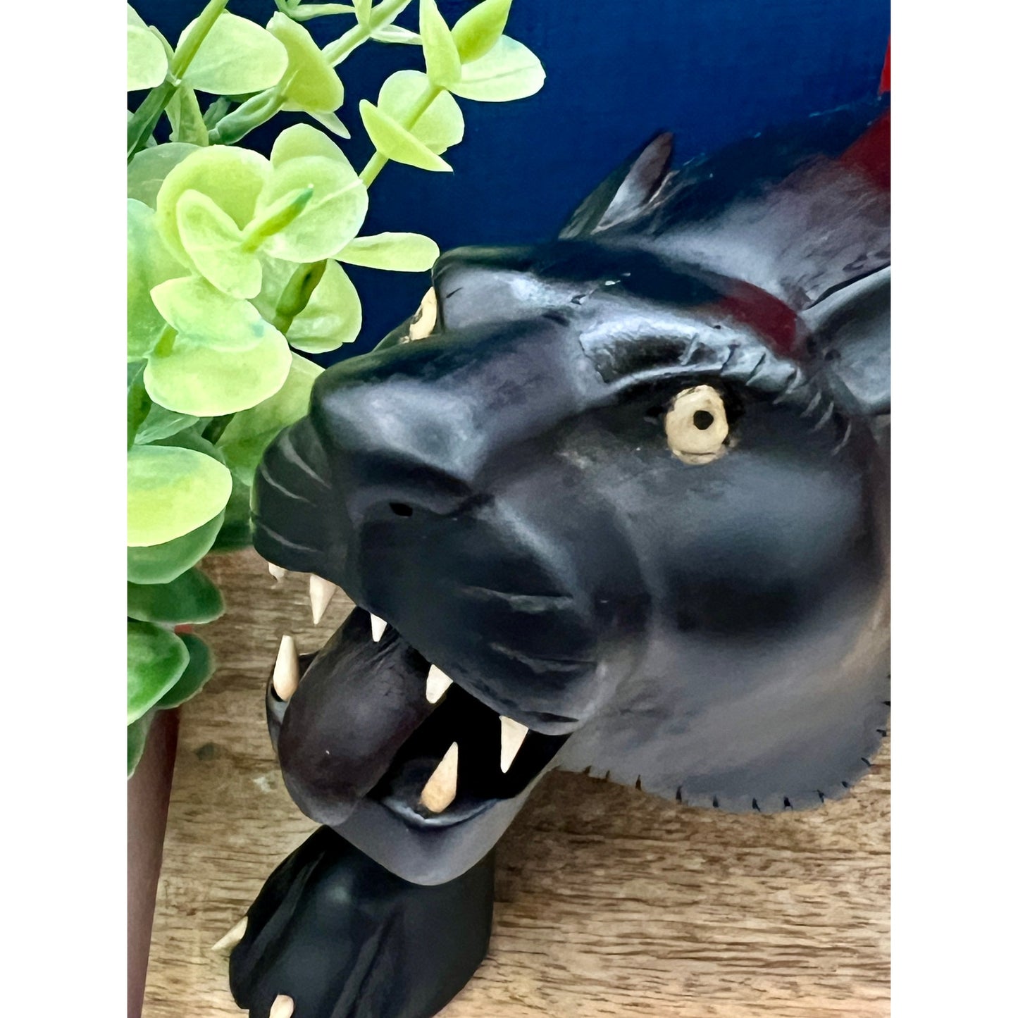 Mid-Century Hand-Carved 11.5” Black Panther Ebony Wood Statue