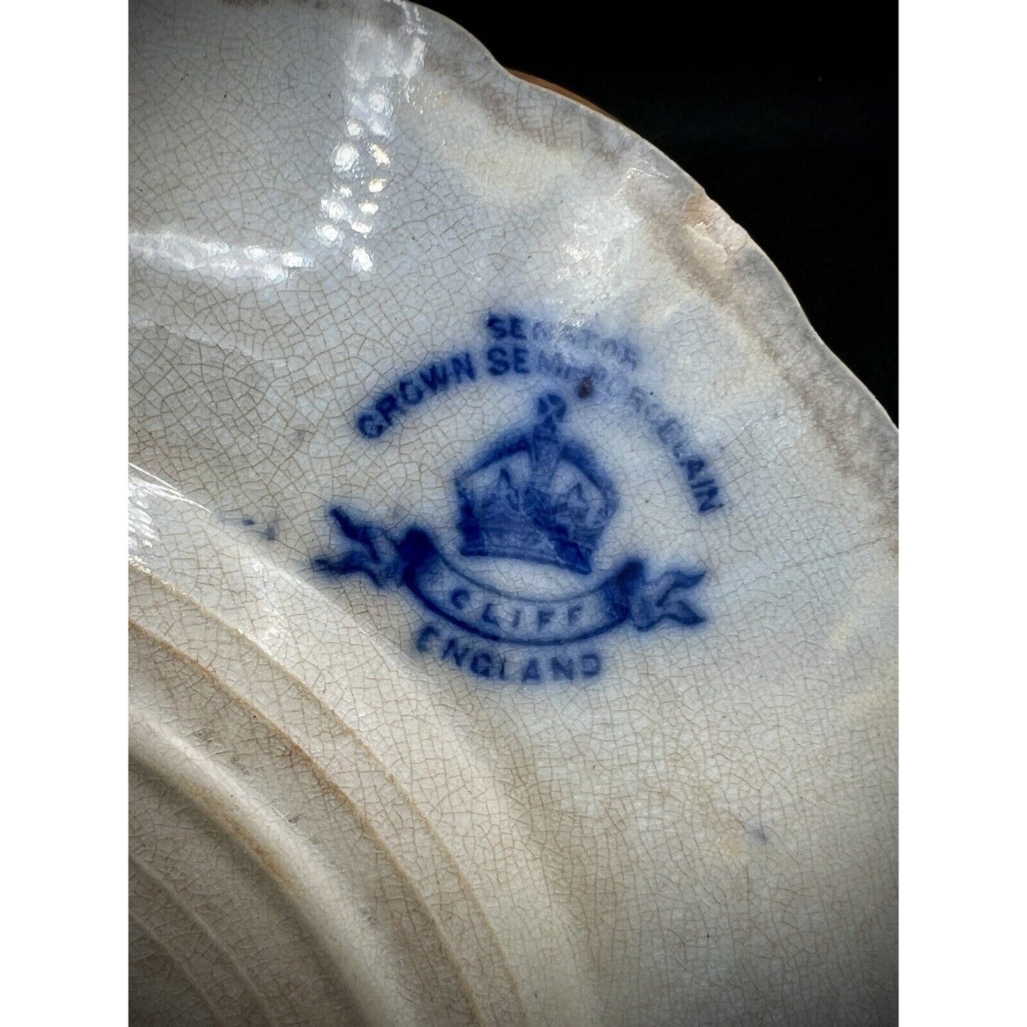 Senator Crown Semi-Porcelain Flow Blue Plate, Cliff England, 1878-1904