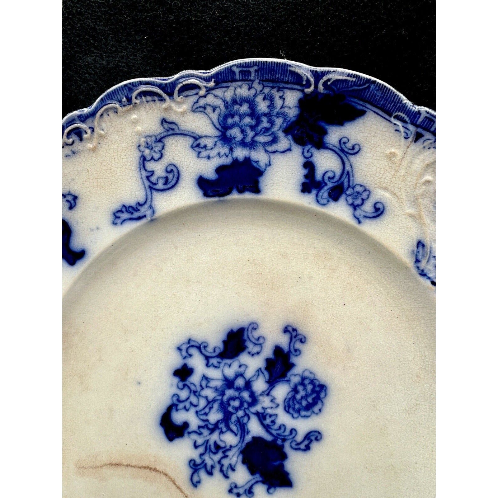 Senator Crown Semi-Porcelain Flow Blue Plate, Cliff England, 1878-1904