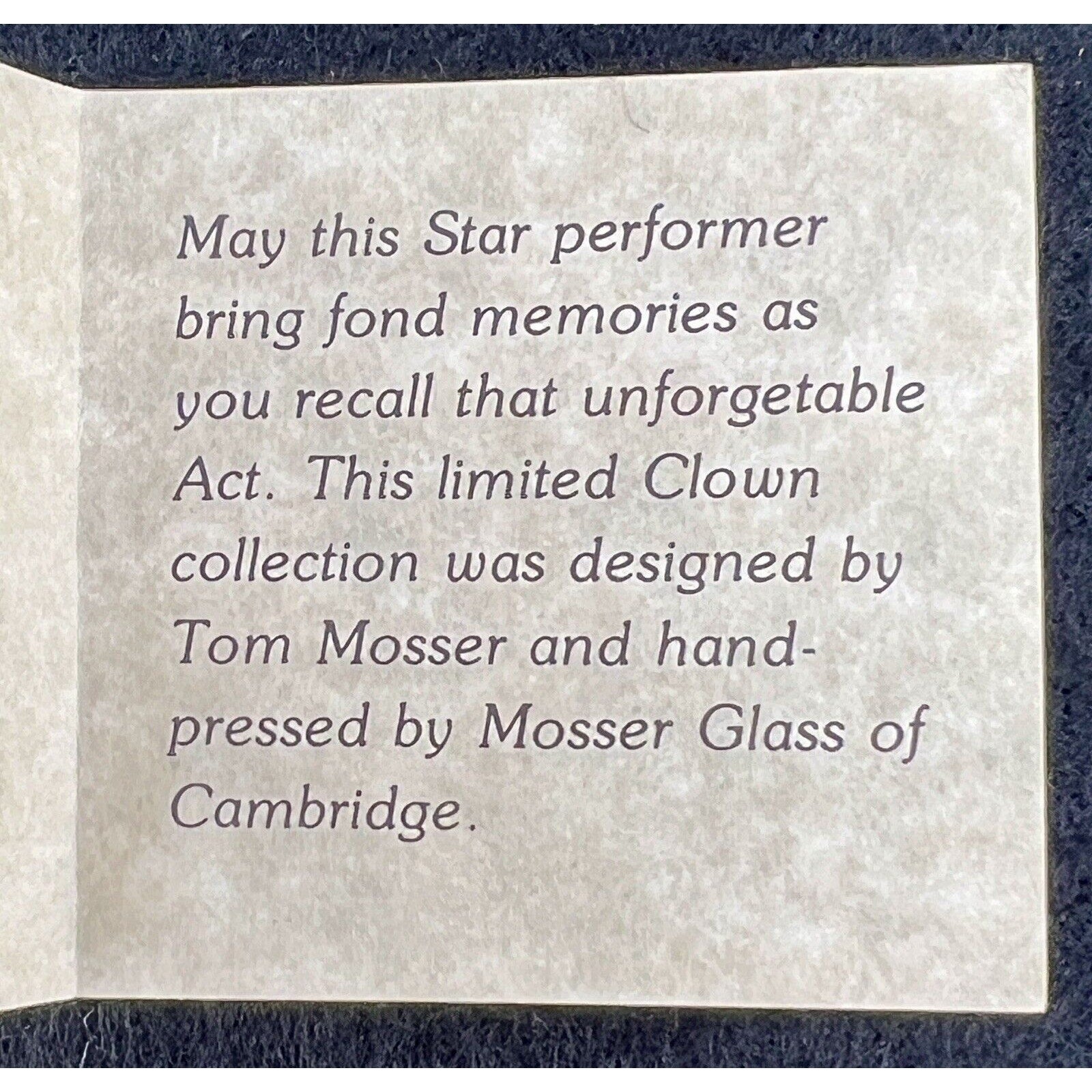 Mosser Glass Clown Alley The Performer Sambo Ohio 1982 w box- 4th in Series