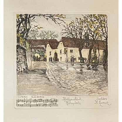 Czoernig Heiligenstadt, Pfarrplatz Etching with Beethoven’s Piano Sonata No.26