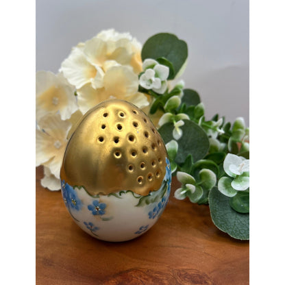 Antique Hand-Painted Porcelain Egg with Gold Gilding & Forget-Me-Nots, Signed c. 1900 Art Nouveau