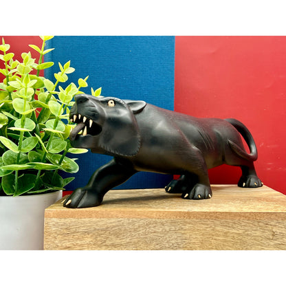 Mid-Century Hand-Carved 11.5” Black Panther Ebony Wood Statue