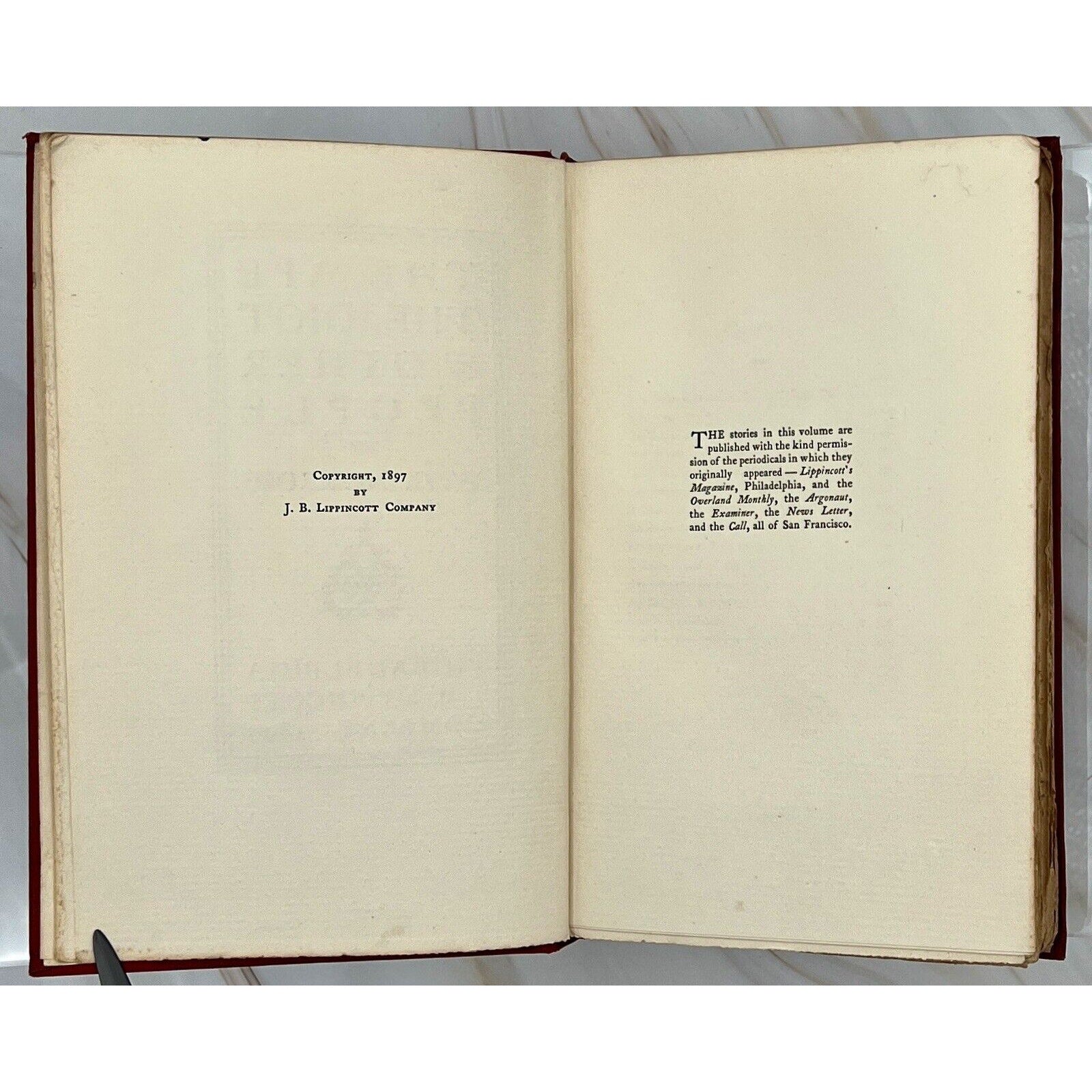 Open 1897 first edition pages of The Ape, The Idiot & Other People by W. C. Morrow; Lippincott copyright.