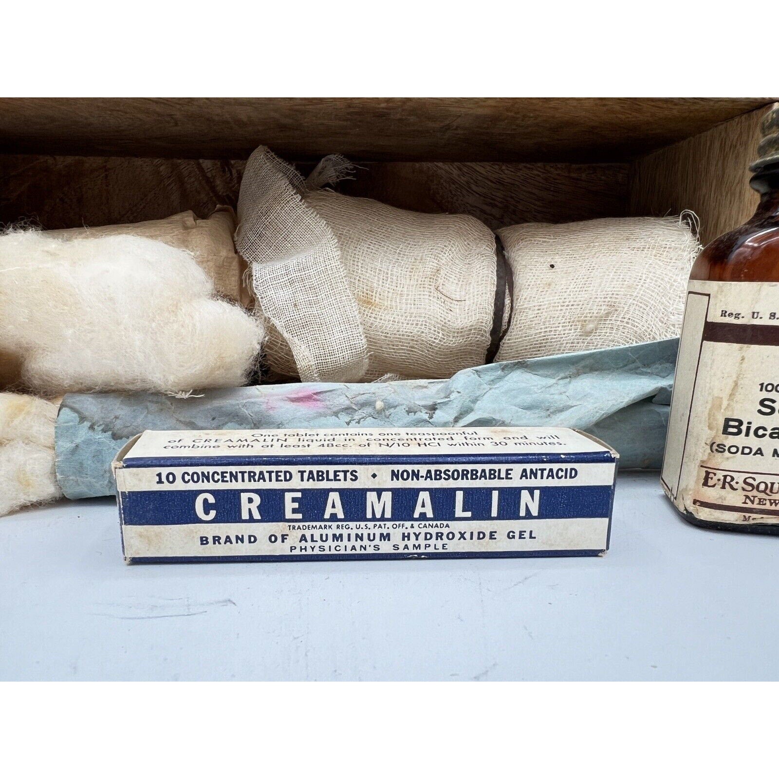 Various Antique First Aid Supplies, Johnson & Johnson, ER Squibb & Sons, etc