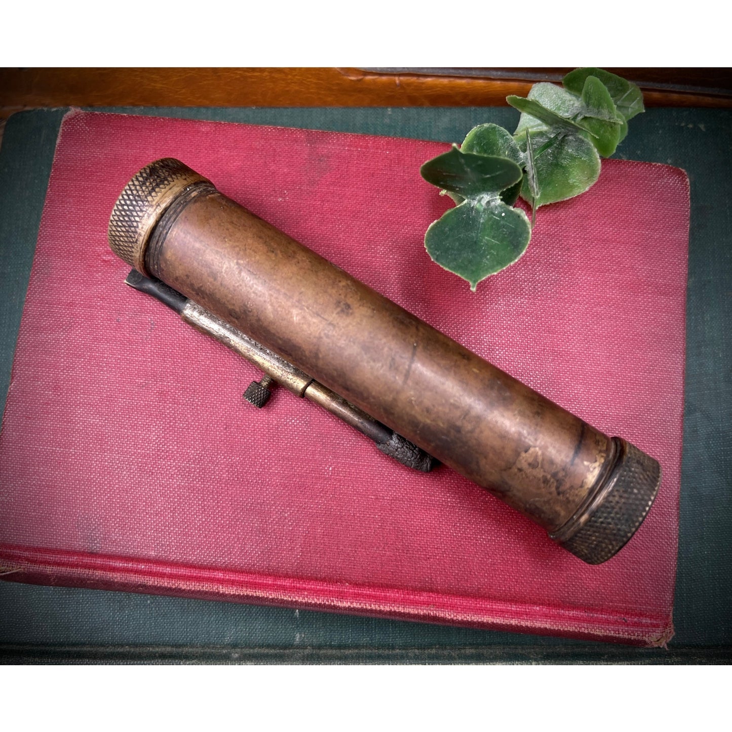Vintage Solid Bronze Pocket Telescope Scope & Sight Level - Antique Brass Optic