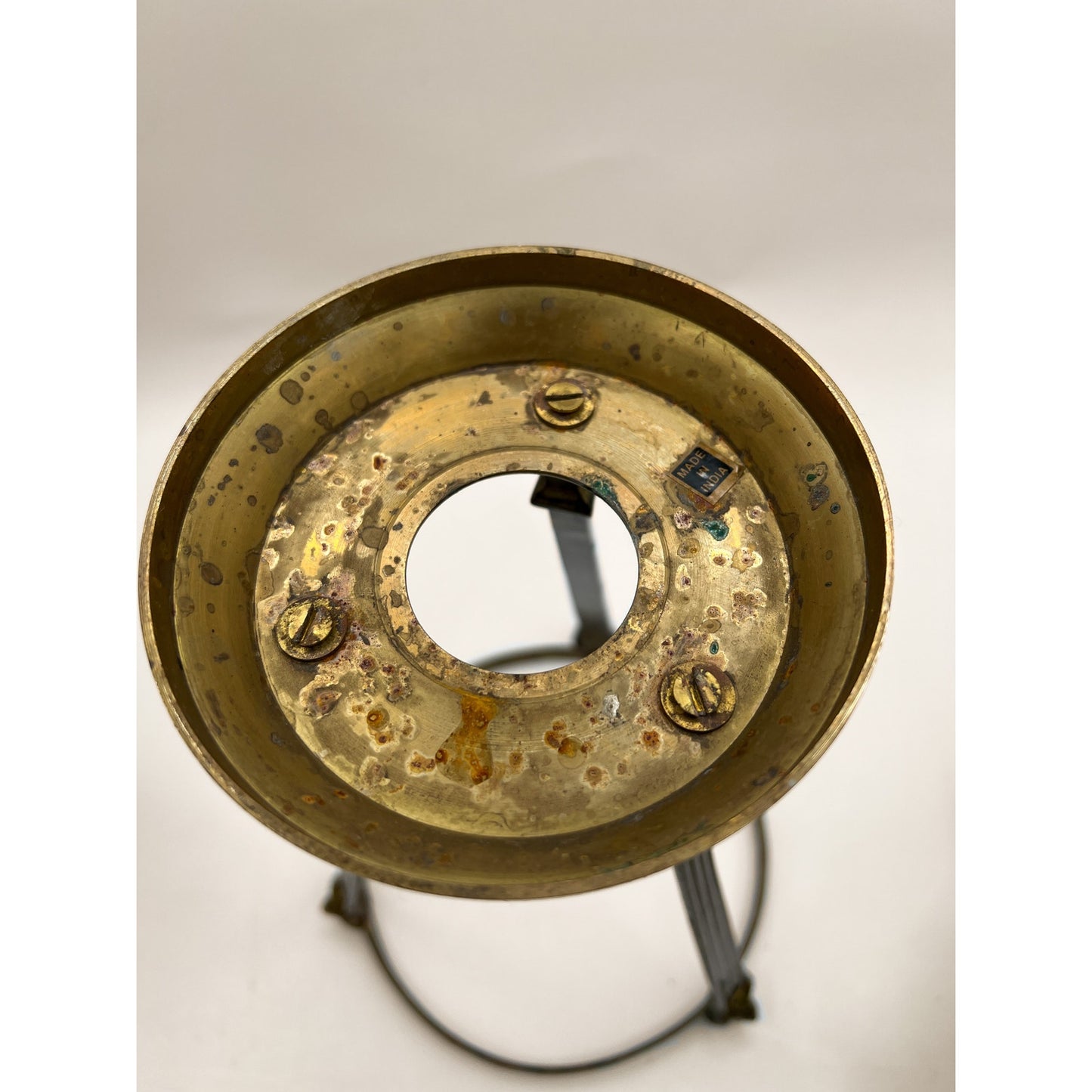 Vintage Brass Conical Vase with Lion Detail