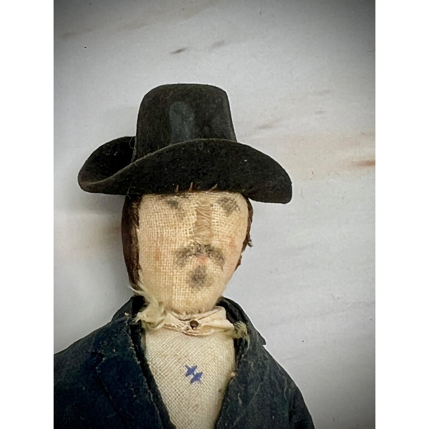 Antique Vintage Doll in Black Suit with Hat - Early 20th Century Collectible
