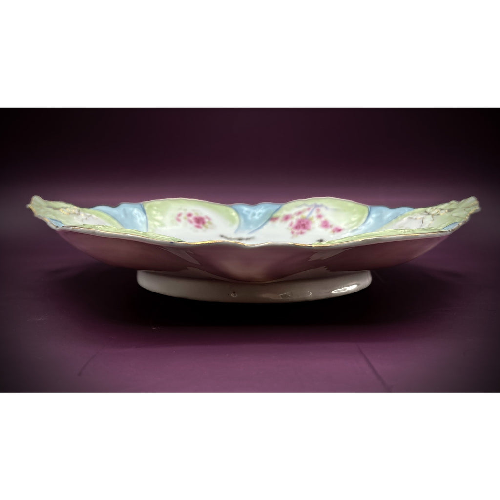 Carl Tielsch German Porcelain 12.5” Platter with Hand-Painted Floral Design and Scalloped Edge