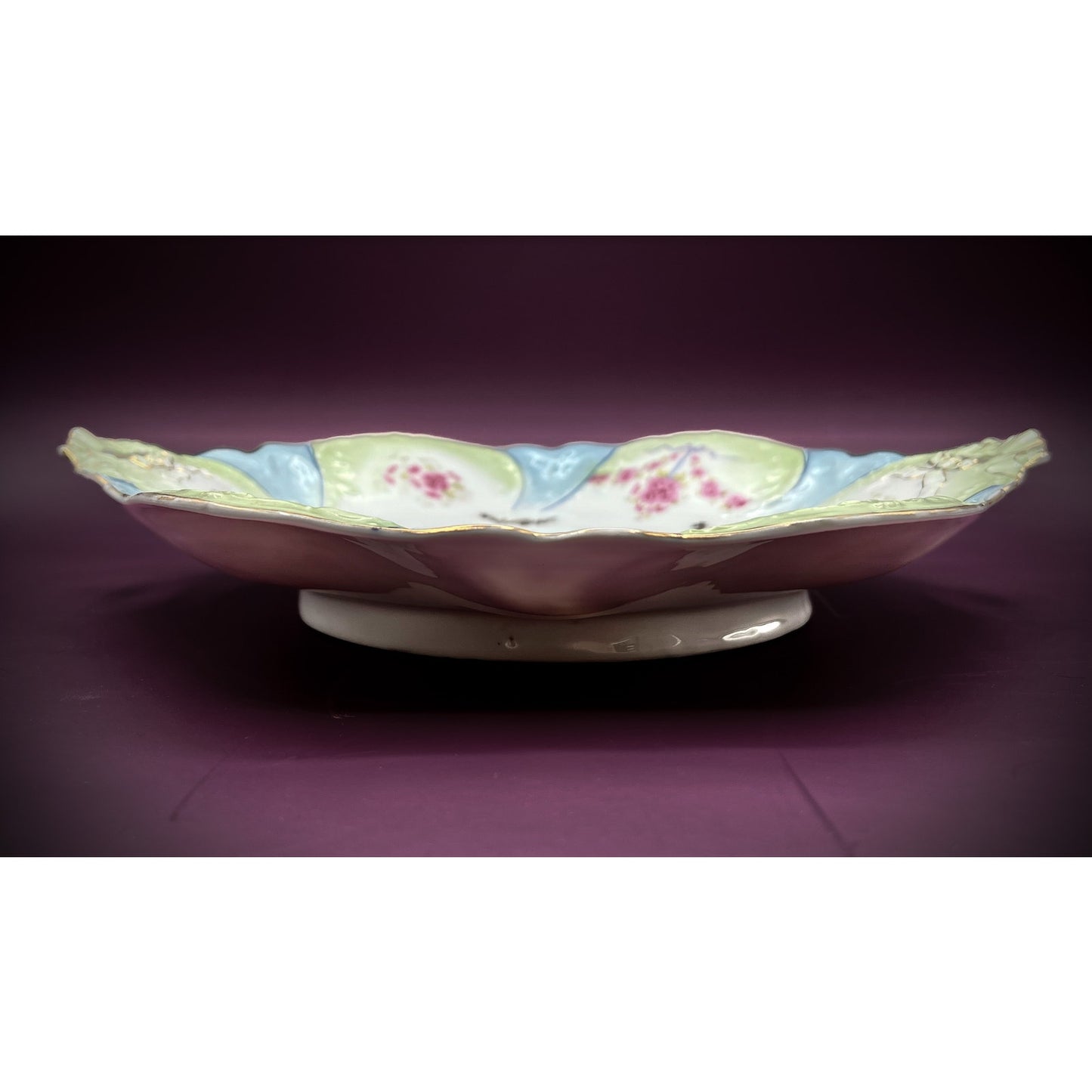 Carl Tielsch German Porcelain 12.5” Platter with Hand-Painted Floral Design and Scalloped Edge