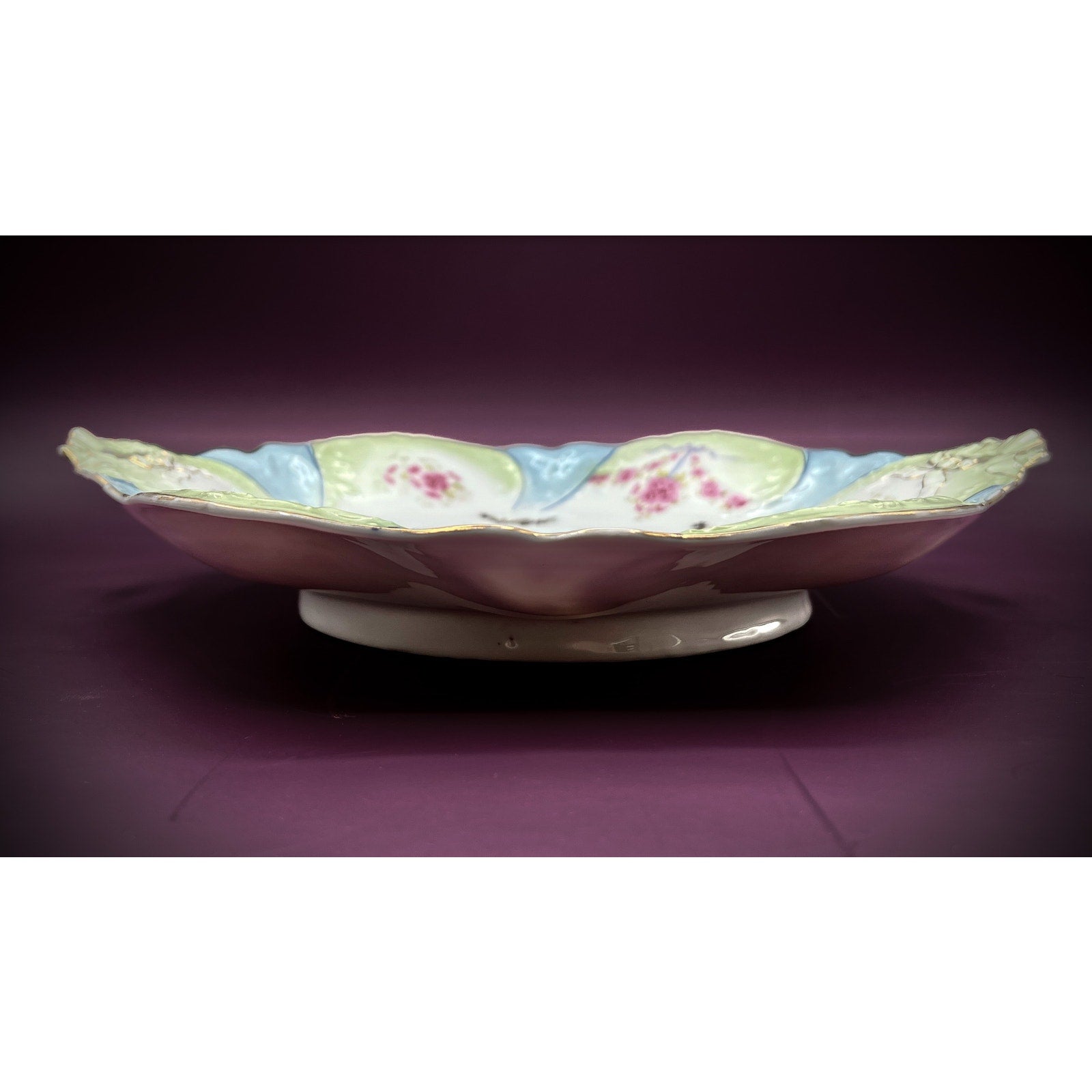 Carl Tielsch German Porcelain 12.5” Platter with Hand-Painted Floral Design and Scalloped Edge