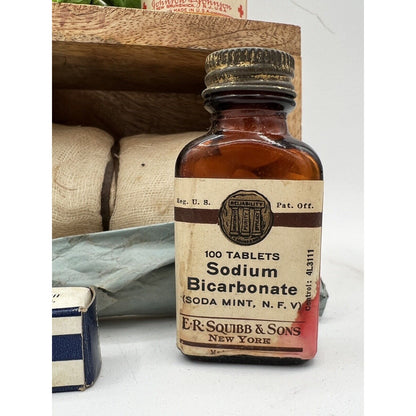 Various Antique First Aid Supplies, Johnson & Johnson, ER Squibb & Sons, etc