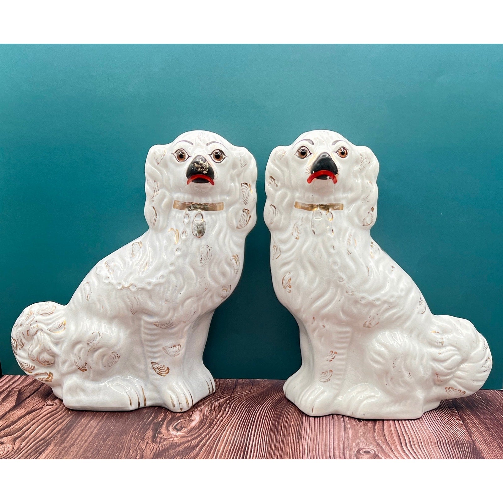 Antique Staffordshire Porcelain Dog Figurines - Pair of Collectible English Ceramic Dogs