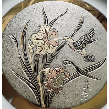 Pair of Art of Chokin 6" 24k Gold Plates Peacock, Duck, Hummingbird, Butterflies