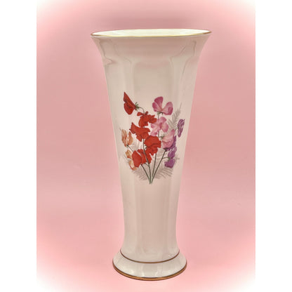Vintage Pickard China Sweet Pea Floral Vase, 10-Inch, Made in USA, Gold Trim - Note Flaw