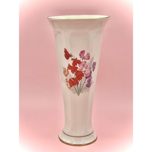 Vintage Pickard China Sweet Pea Floral Vase, 10-Inch, Made in USA, Gold Trim - Note Flaw