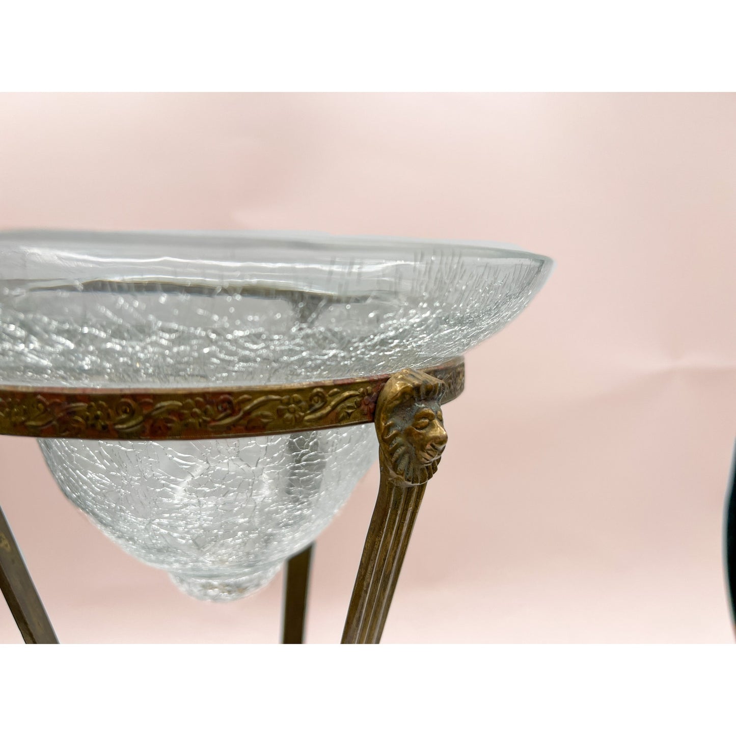 Vintage Brass Conical Vase with Lion Detail