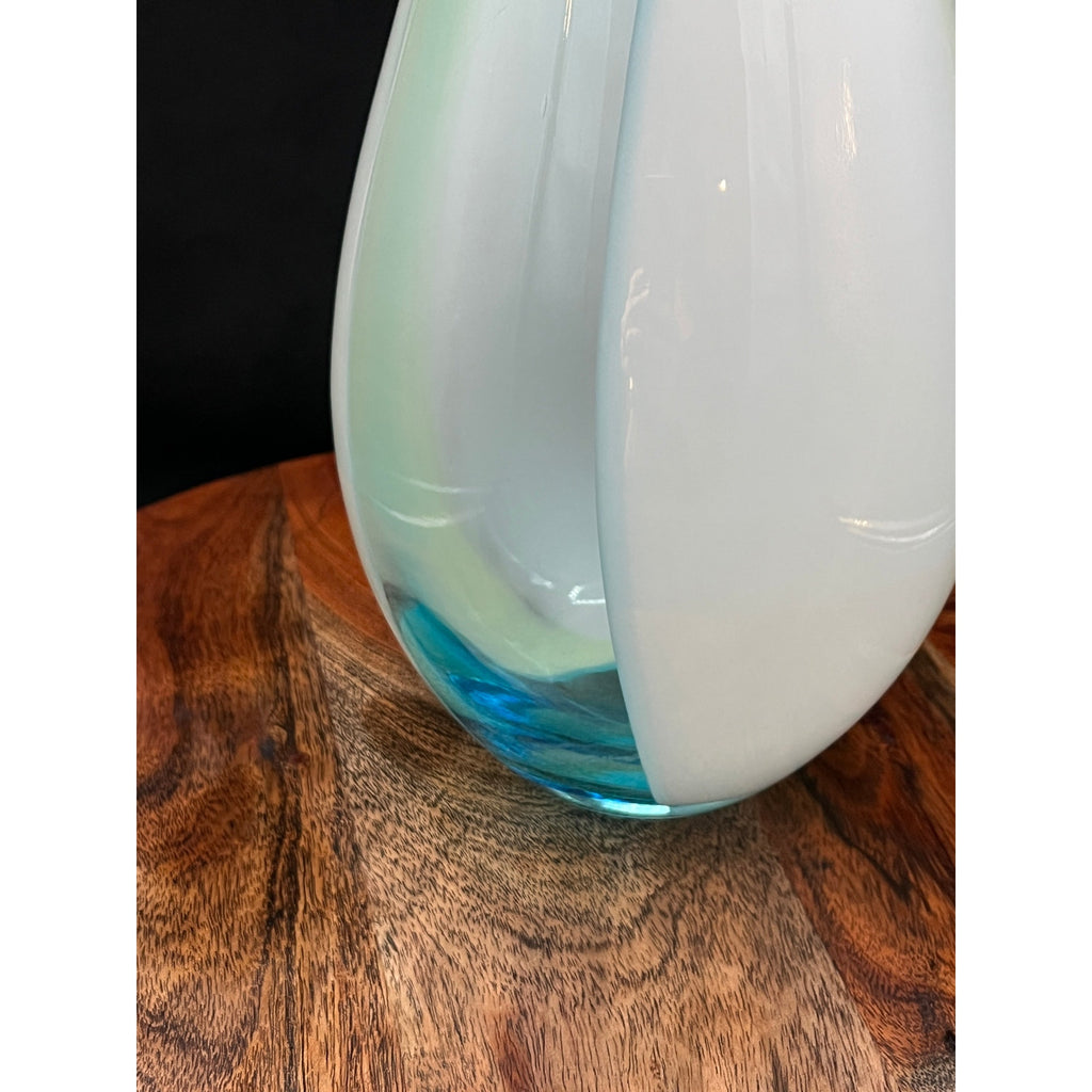 Carlo Moretti Italian Blue and Cream Striped Carousel Vase