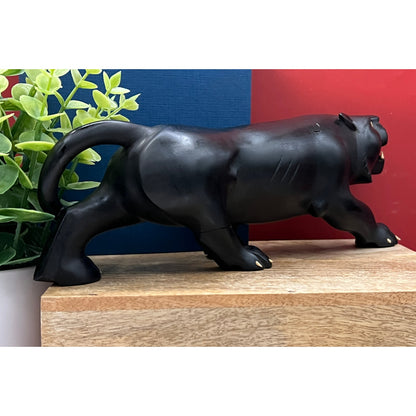 Mid-Century Hand-Carved 11.5” Black Panther Ebony Wood Statue