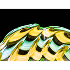 Handblown Midcentury Handkerchief Glass Bowl With Yellow & Green Ribbon Design