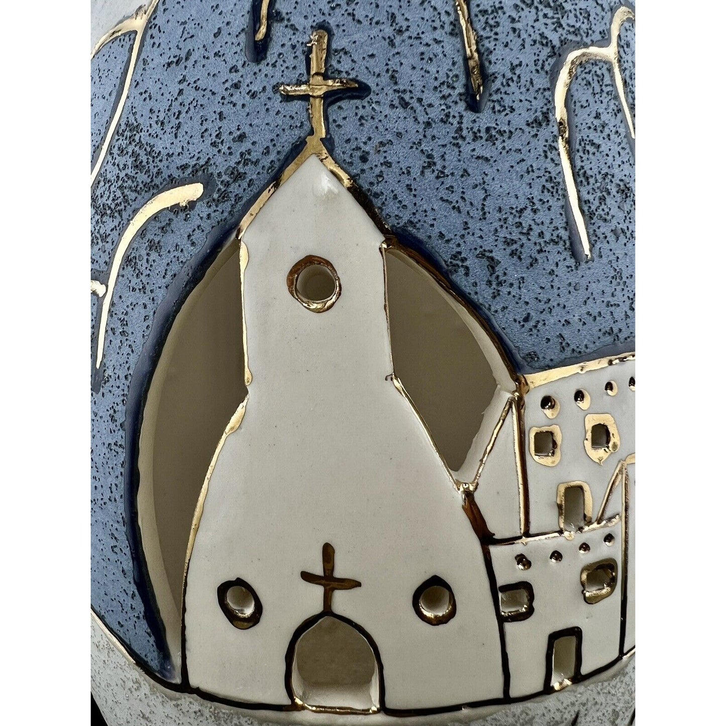 Hand Thrown Southwestern Style Art Pottery 10" Lantern w/ Cutouts & Gold Trim