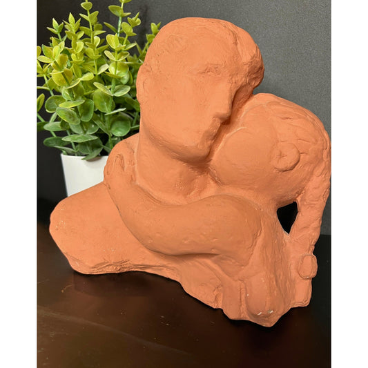 Vintage Klara Sever "The Embrace" Sculpture for Austin Productions | Mid-Century Modern Brutalist Terracotta Style Statue | 1970s Art