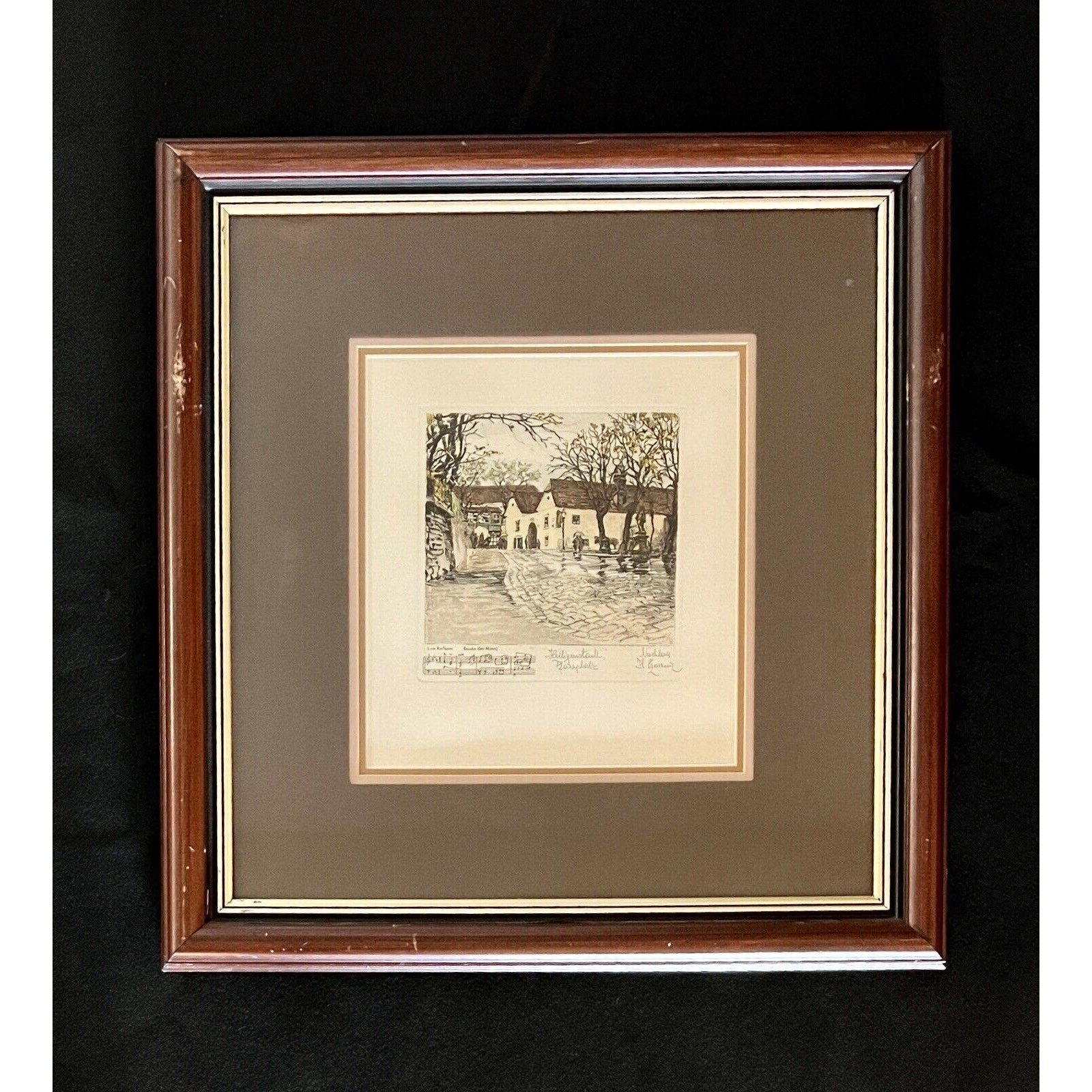 Czoernig Heiligenstadt, Pfarrplatz Etching with Beethoven’s Piano Sonata No.26