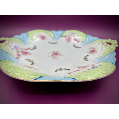 Carl Tielsch German Porcelain 12.5” Platter with Hand-Painted Floral Design and Scalloped Edge