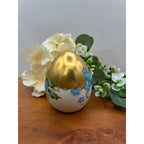 Antique Hand-Painted Porcelain Egg with Gold Gilding & Forget-Me-Nots, Signed c. 1900 Art Nouveau