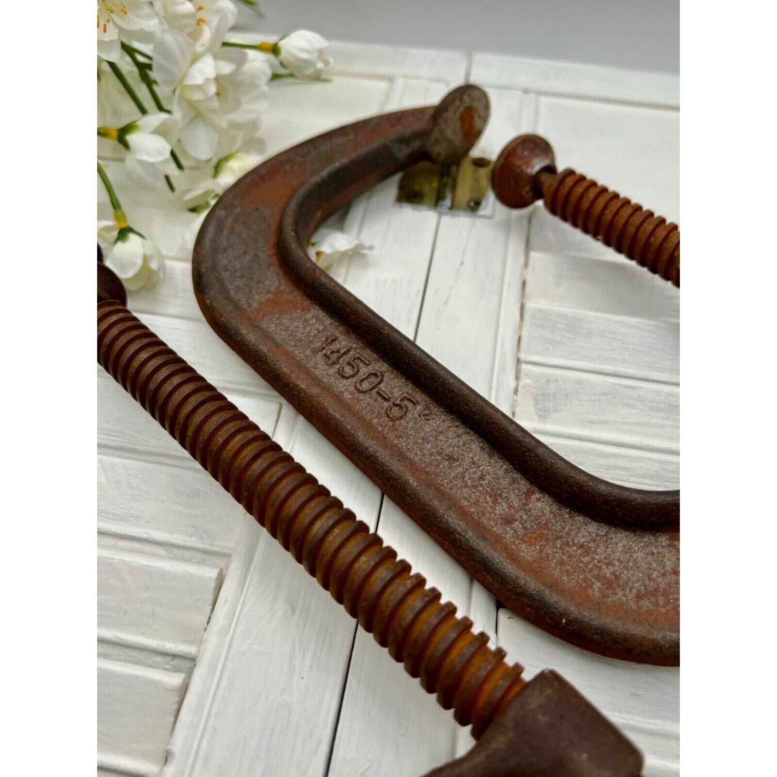 Vintage Adjustable Heavy-Duty C-Clamps Set Of 2 Industrial Tools 5" & 6"