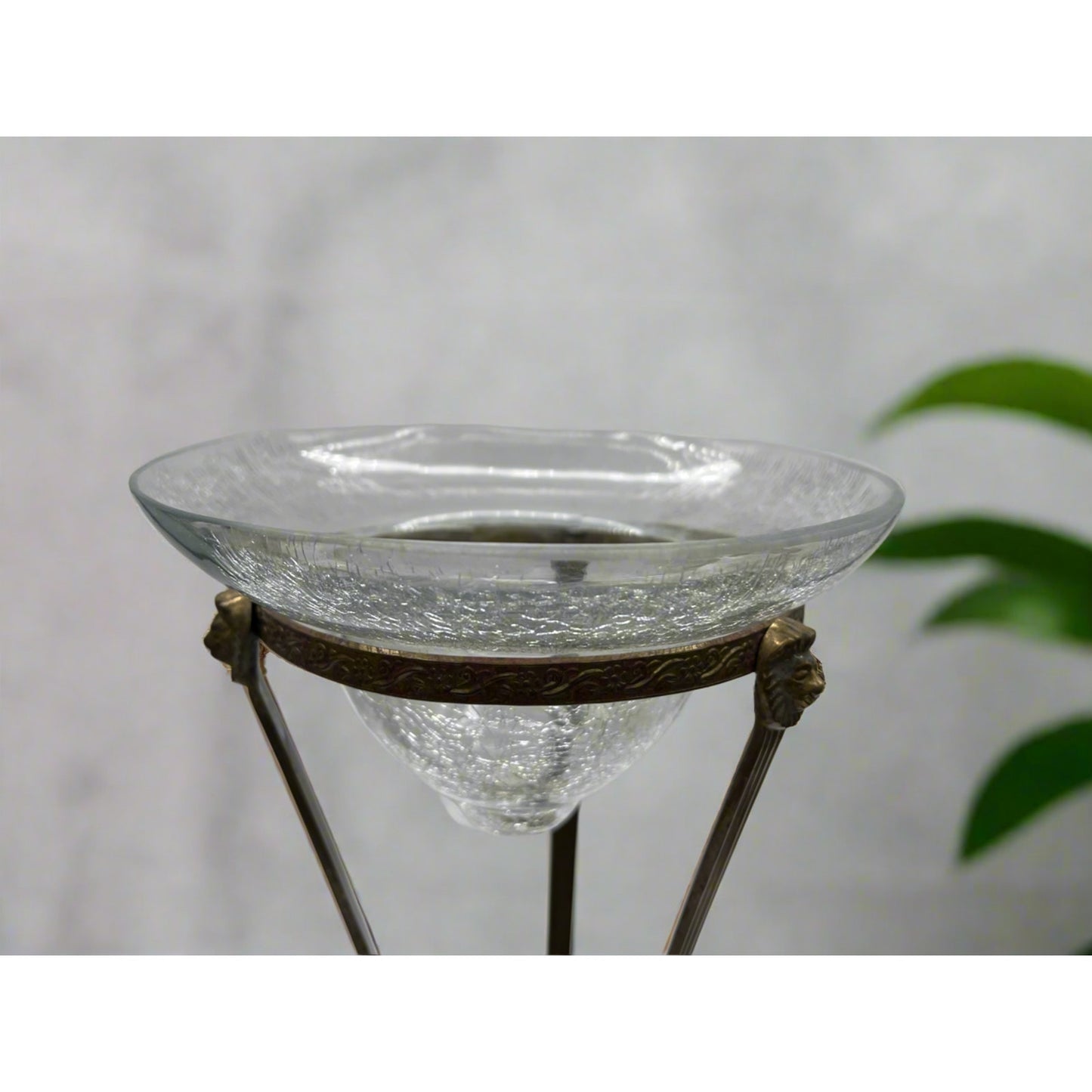 Vintage Brass Conical Vase with Lion Detail