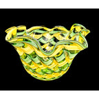 Handblown Midcentury Handkerchief Glass Bowl With Yellow & Green Ribbon Design
