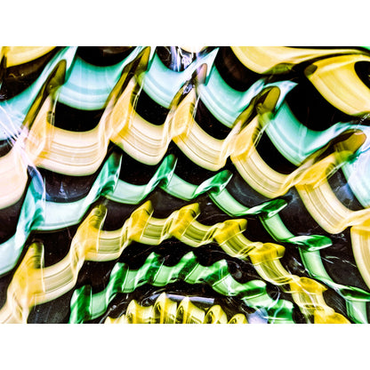 Handblown Midcentury Handkerchief Glass Bowl With Yellow & Green Ribbon Design