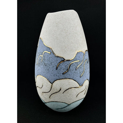 Hand Thrown Southwestern Style Art Pottery 10" Lantern w/ Cutouts & Gold Trim