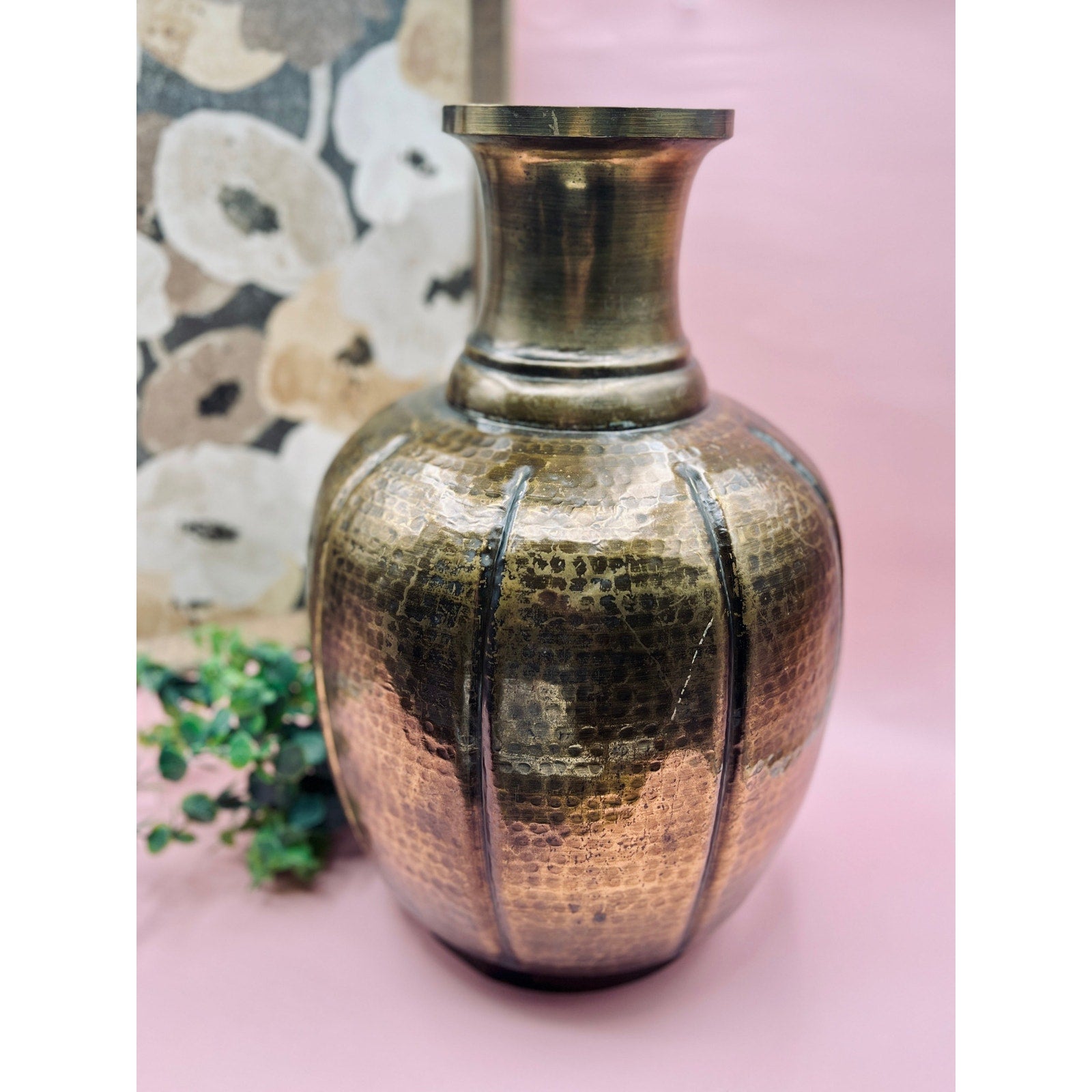 Stunning Vintage 16” Hammered Brass Vase – Perfect for Elegant Decor