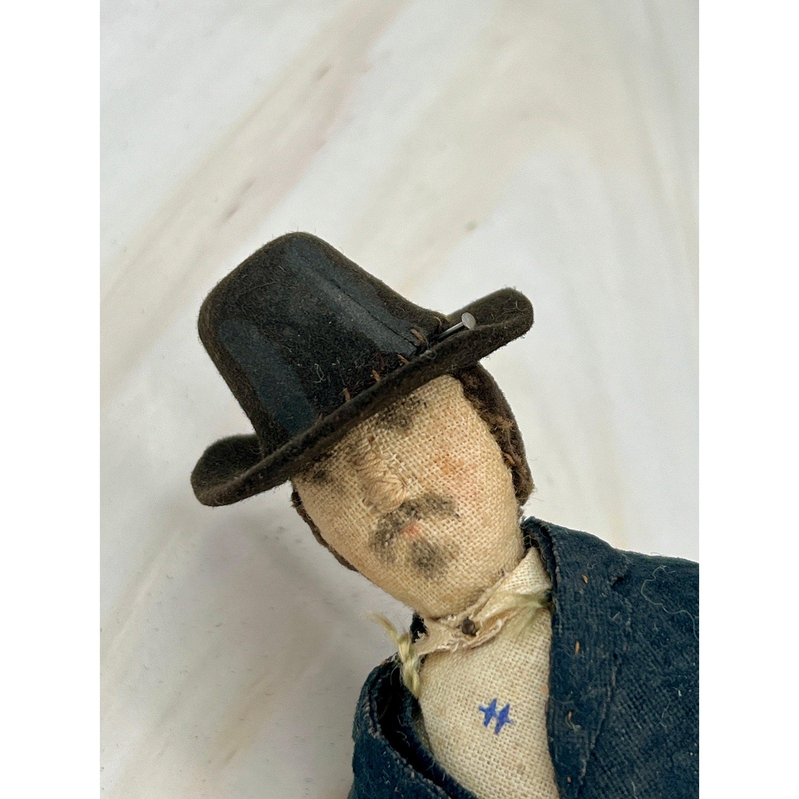 Antique Vintage Doll in Black Suit with Hat - Early 20th Century Collectible