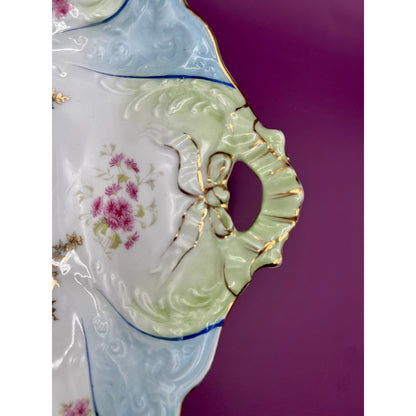 Carl Tielsch German Porcelain 12.5” Platter with Hand-Painted Floral Design and Scalloped Edge