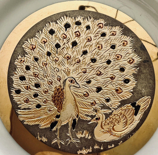 Pair of Art of Chokin 6" 24k Gold Plates Peacock, Duck, Hummingbird, Butterflies - That’s My JAmm