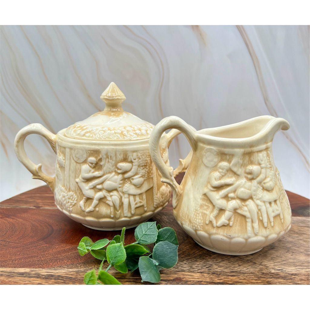 Tam O'Shanter Vintage Ceramic Sugar & Creamer Set Tavern Scene Beige - That’s My JAmm