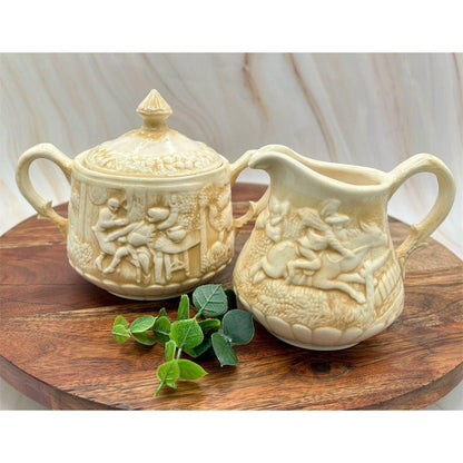 Tam O'Shanter Vintage Ceramic Sugar & Creamer Set Tavern Scene Beige - That’s My JAmm