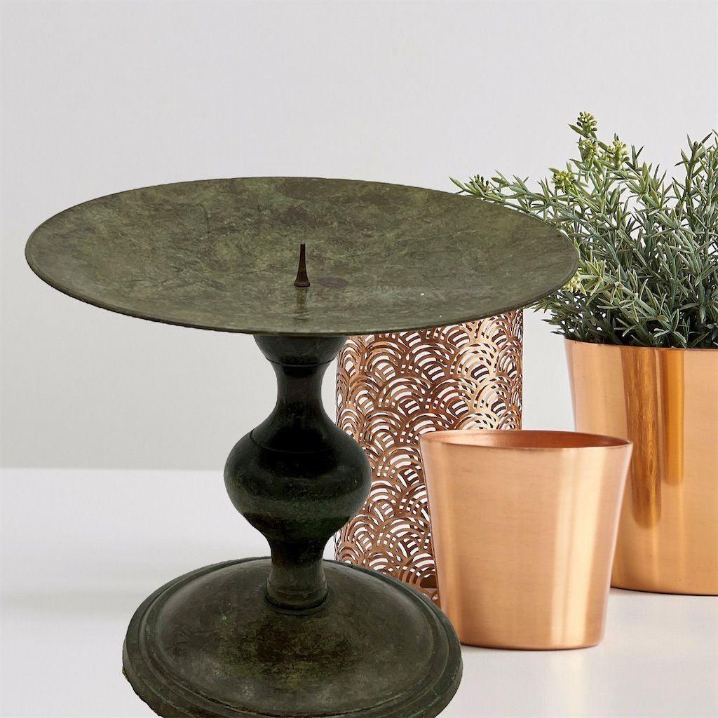 Vintage Green Patina Candle Holder Decor - That’s My JAmm